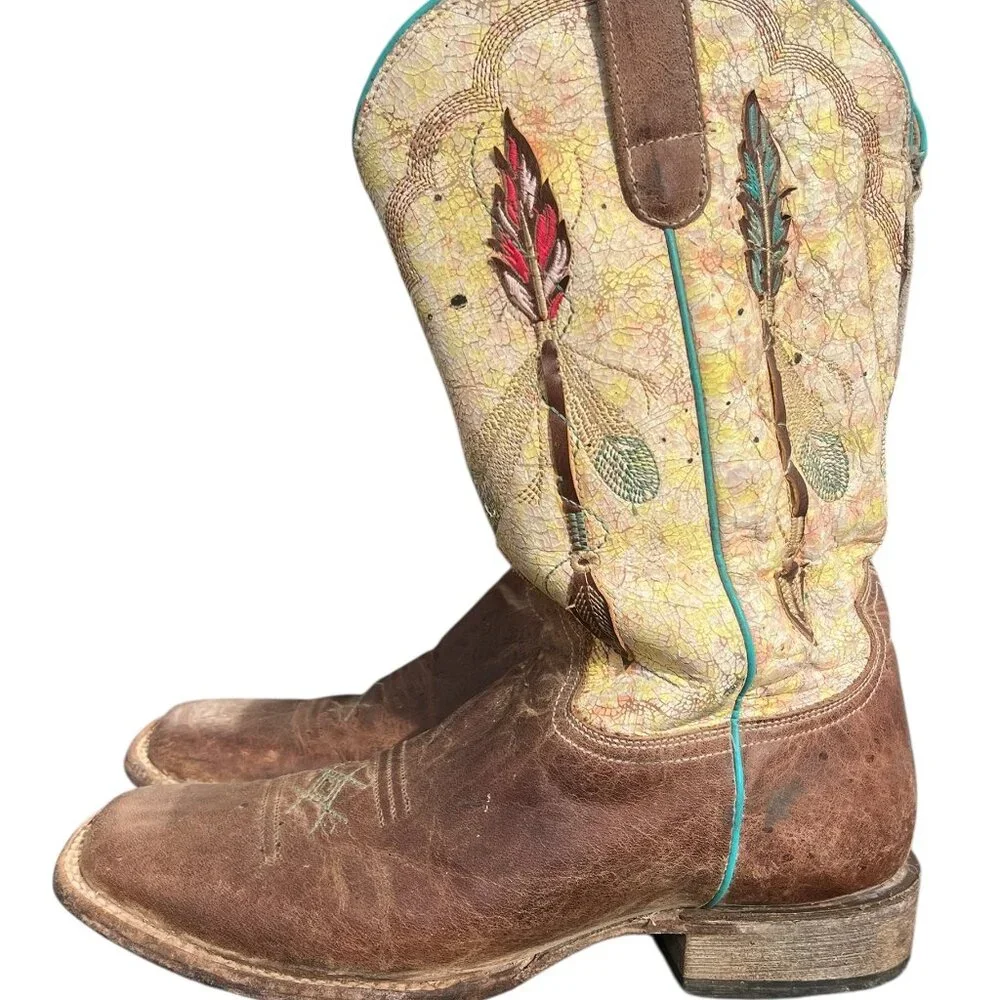 Roper Western Boots Women's Size 7.5 US Arrow Feather Embriodered Tan Leather Th - Picture 4 of 12